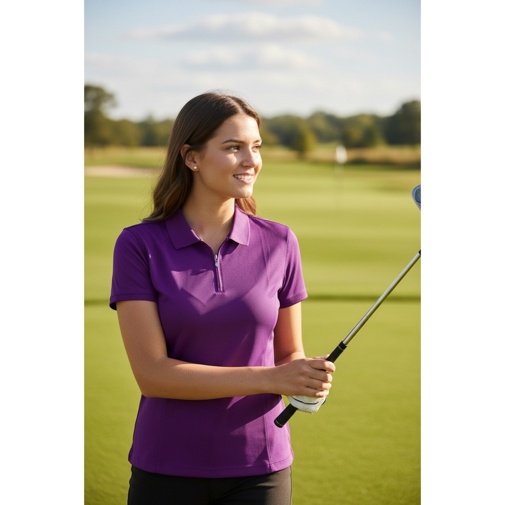 Nivo‎ Sports Golf Polo Shirt Womens L Purple 1/4 Zip S/S pickleball tennis sleek